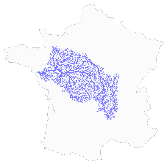 Loire river basin rendered from SQL with PostGIS